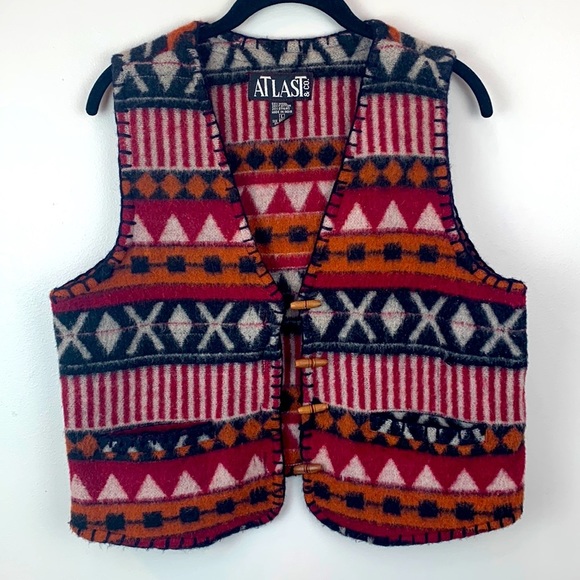 At Last & Co Vintage Aztec Tribal Wool Vest - Picture 2 of 7